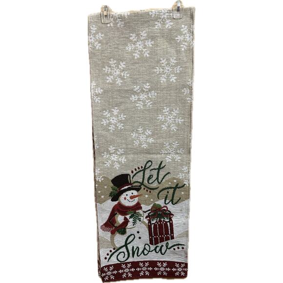 Christmas Snowman & Cardinal Table Runner Let it Snow 72” Tapestry - Picture 4 of 4